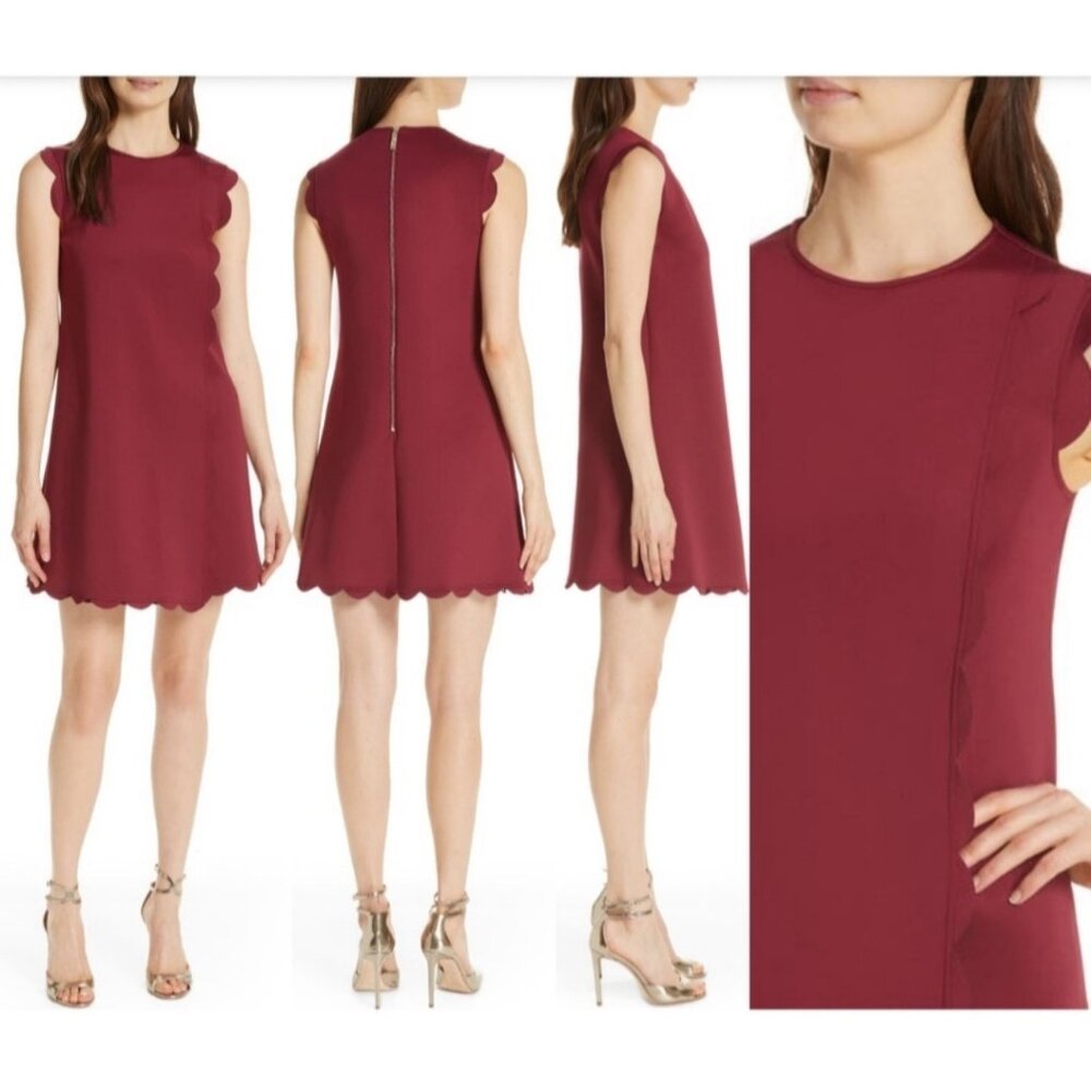 Ted Baker Jasmint Scallop Overlay Dress Womens 3 Size 8 Red Knee Length Classic